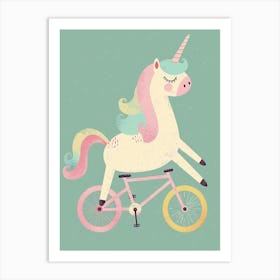 Pastel Storybook Style Unicorn On A Bike 4 Art Print