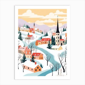 Retro Winter Illustration Cesky Krumloy Czech Republic 3 Art Print