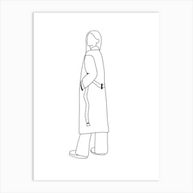 Person In A Trench Coat Monoline Drawing Illustration Art Print