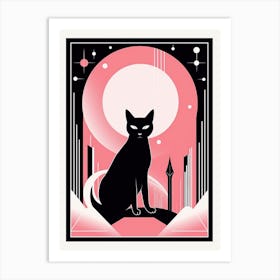 The World Tarot Card, Black Cat In Pink 2 Art Print