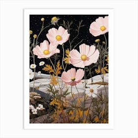 Cosmos 3 Flower Painting Art Print