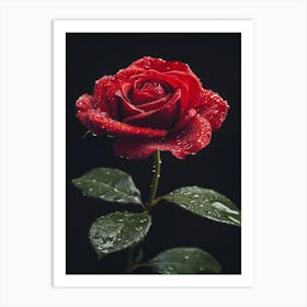 Red Rose On Black Background 34 Art Print