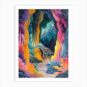 Dinosaur In The Colourful Cave Painting 2 Art Print