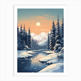 Winter Travel Night Illustration Lake Tahoe Usa 1 Art Print