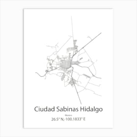 Ciudad Sabinas Hidalgo,Mexico Minimalist Map Art Print