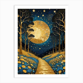 Starry Night Forest By Klimt Style (6) Art Print