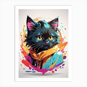 Black Cat With Colorful Splashes 1 Art Print