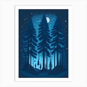 A Fantasy Forest At Night In Blue Theme 69 Art Print