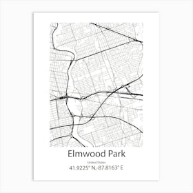 Elmwood Park,United States Minimalist Map Art Print