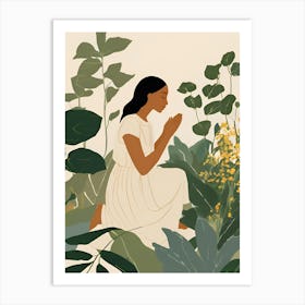 Woman Praying In The Garden Art Print