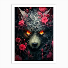 Wolf With Flowers Art Print