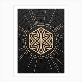 Geometric Glyph Symbol in Gold with Radial Array Lines on Dark Gray n.0233 Art Print