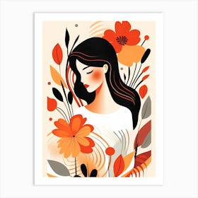 Illustration Of A Woman With Flowers Art Print