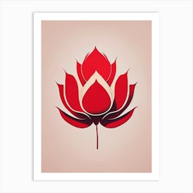 Red Lotus Retro Minimal 2 Art Print