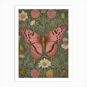 Pink Butterfly By William Morris Art Print