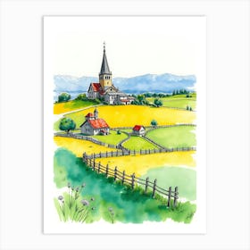 Watercolor Of A Farm Art Print