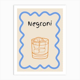 Negroni Doodle Poster Blue & Orange Art Print