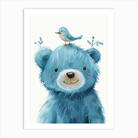 Small Joyful Bear With A Bird On Its Head 3 Art Print