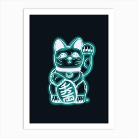 Turquoise Neon Cat Art Print