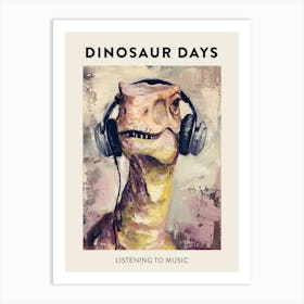 Dinosaur Listening To Music Poster Art Print