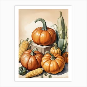 Holiday Illustration With Pumpkins, Corn, And Vegetables (21) Art Print