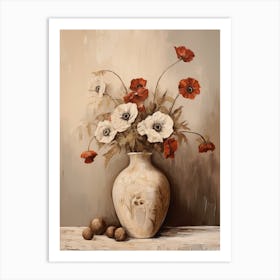 Poppy, Autumn Fall Flowers Sitting In A White Vase, Farmhouse Style 1 Art Print