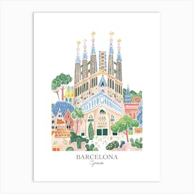 Barcelona Spain 3 Gouache Travel Illustration Art Print