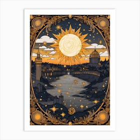 Stockholm, Sweden, Tarot Card Travel  Line Art 1 Art Print