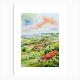 Green plains, distant hills, country houses,renewal and hope,life,spring acrylic colors.51 Art Print