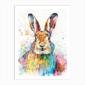 Arctic Hare Colourful Watercolour 1 Art Print