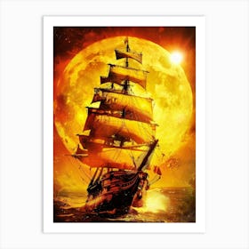 Pirate Ship In The Moonlight Art Print