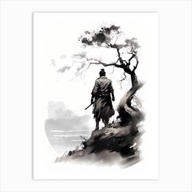 Japanese Lone Samurai Warrior Sumi-e Art Print