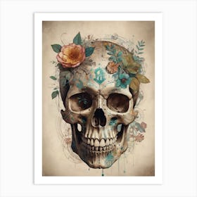 Floral Skull Vintage Painting (27) Art Print
