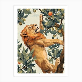 Barbary Lion Climbing A Tree Illustration 3 Art Print
