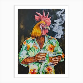 Animal Party: Crumpled Cute Critters with Cocktails and Cigars Rooster 8 Art Print