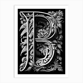 B, Letter, Alphabet Linocut 3 Art Print