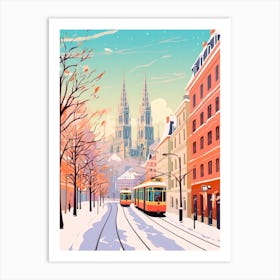 Vintage Winter Travel Illustration Vienna Austria 2 Art Print