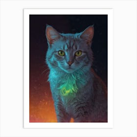 Cat With A Glowing Collar Art Print