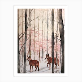 Winter Watercolour Red Wolf 3 Art Print