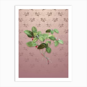 Vintage American Wintergreen Plant Botanical on Dusty Pink Pattern n.2191 Art Print