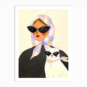 Muslim Woman With Cat Art Print