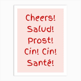 Cheers Poster Pink And Red Art Print