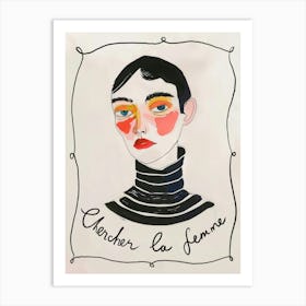 Chercher La Femme. Retro French Woman's Portrait Art Print