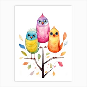 Colorful Birds On A Tree 1 Art Print