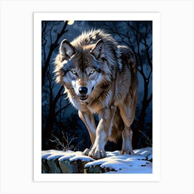 Wolf At Night 2 Art Print