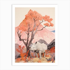 Rhino Under Tree Coral Art Print