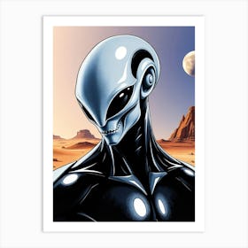 Silver and Black Alien on a Planet Surface Art Print