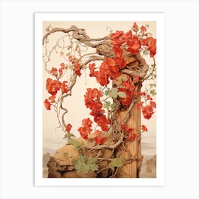 Chinese Trumpet Vine  Flower Victorian Style 1 Art Print