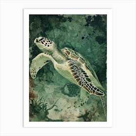 Textured Sea Turtle Swimming Painting 5 Art Print