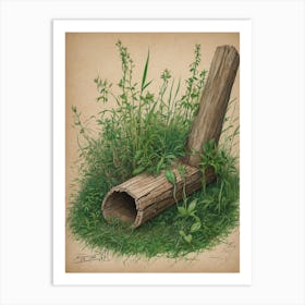 Old Log In The Grass Art Print